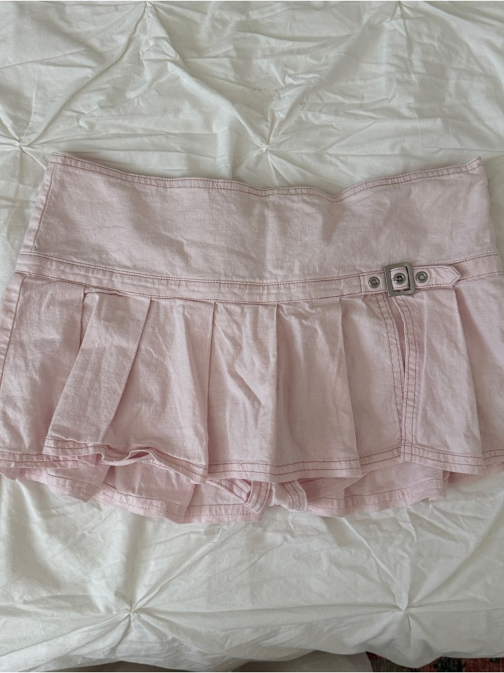 BDG Light Pink Pleated Mini Skort with Buckle Detail